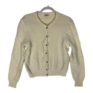 S/M Vtg Huber Women's Cream Knit Boho‎ Granny Cottagecore  Cardigan Sweater